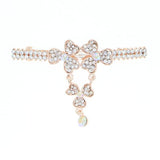 Gold Finish Clear Rhinestone Clover Hair Barrette with Drop