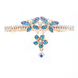 Gold Finish Butterfly Blue Rhinestone Hair Barrette with Drop