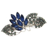 Deep Blue Rhinestone Flowers Leaves Hair Barrette