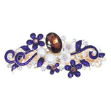 Enamel Floral Barrette with Rhinestones and Glass Pearls Blue