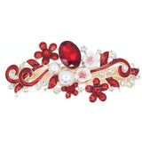Enamel Floral Barrette with Rhinestones and Glass Pearls