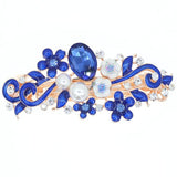 Enamel Floral Barrette with Rhinestones and Glass Pearls Black