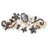Enamel Floral Barrette with Rhinestones and Glass Pearls Black