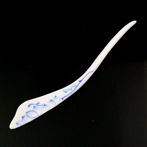 Handmade Porcelain China Freeform Hair Stick Blue Leaves with Tassels