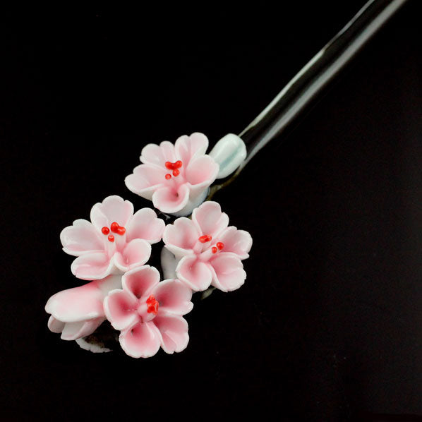 Handmade Porcelain China Hair Stick Peach Flower White
