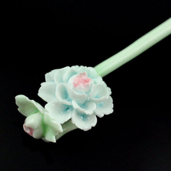 Handmade Porcelain China Hair Stick Begonia Green