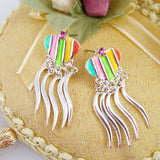 Colorful Heart Pin-back Earrings with Swarovski Rhinestone