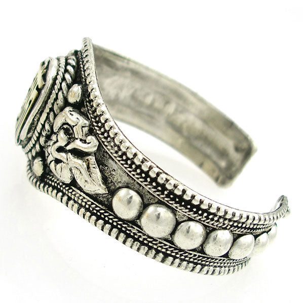 Tibetan Silver Mantra Pray Cuff Bracelet 1.35" Wide