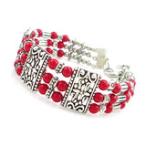 Tibetan Silver and Coral Bracelet 0.7" Wide