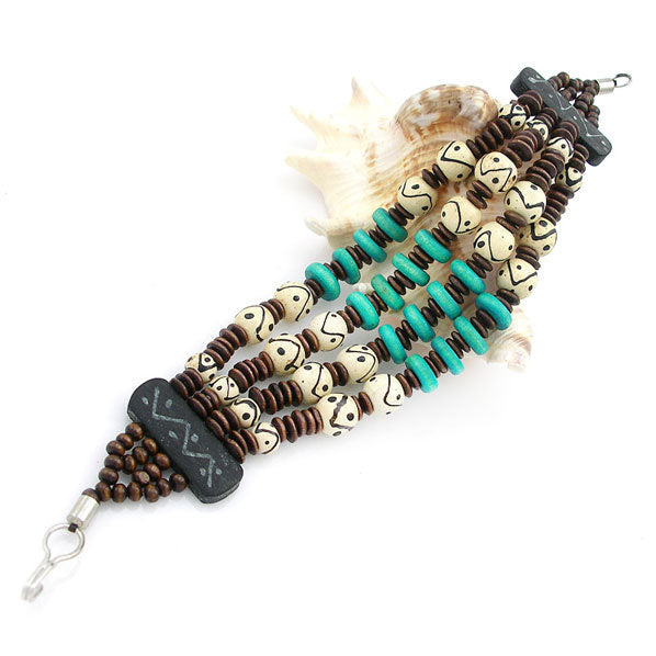 Tibetan Style Painted Wood Beads Bracelet 1.7" wide