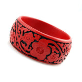 Handmade Chinese Carved Lacquer Floral Bangle Bracelet 1.25