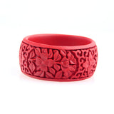 Handmade Chinese Carved Lacquer Floral Bangle Bracelet 1.35"