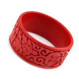 Handmade Chinese Carved Lacquer Floral Bangle Bracelet 1.25"