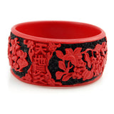 Handmade Chinese Carved Lacquer Auspicious Bangle Bracelet 1.35"