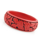 Handmade Chinese Carved Lacquer Floral Bangle Bracelet 1"