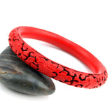 Handmade Chinese Carved Lacquer Floral Bangle Bracelet 0.5"