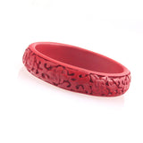 Handmade Chinese Carved Lacquer Floral Bangle Bracelet 0.7