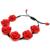 Handmade Beaded Chinese Carved Lacquer Rose Bracelet