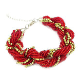 Tibetan Style Handmade Beaded 18-strand Twist Bracelet Red