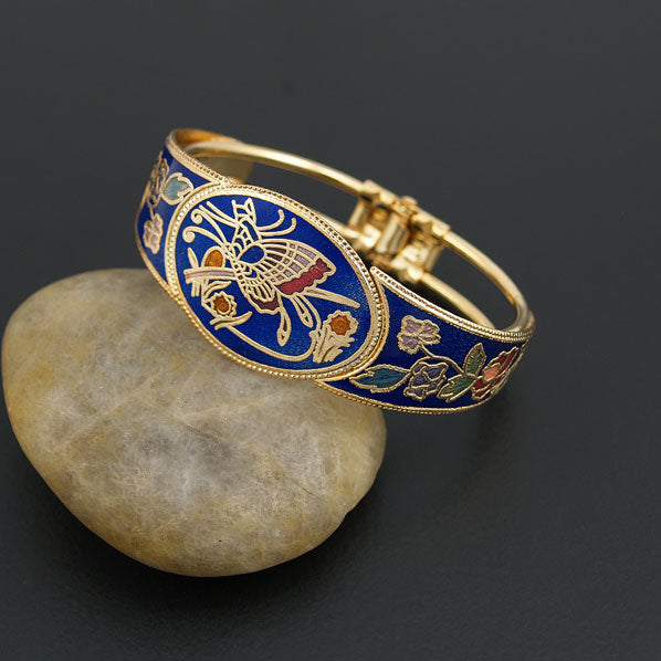 Gold-plated Chinese Cloisonne Butterfly Bangle