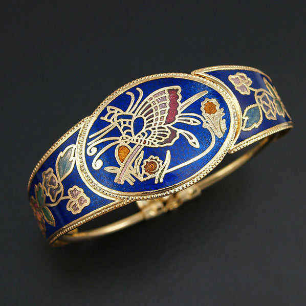 Gold-plated Chinese Cloisonne Butterfly Bangle