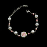 Polymer Rose and Pearl Bracelet White