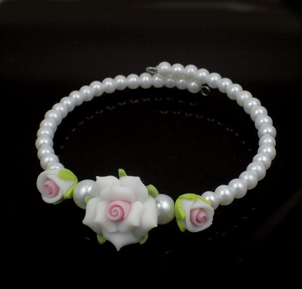 Polymer Roses and Pearl Cuff Bracelet