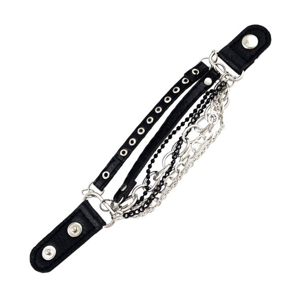 Black Leatherette and Metal Chain Bracelet