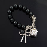 Black Faux Pearl Bracelet with Prayer Box Charm