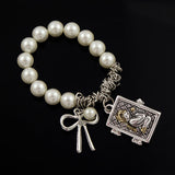 White Faux Pearl Bracelet with Prayer Box Charm