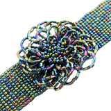 Beaded Peacock Color Rossette Adjustable Bracelet
