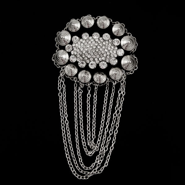 Fringed Oval Epaulet and Brooch with Rhinestones and Rivets