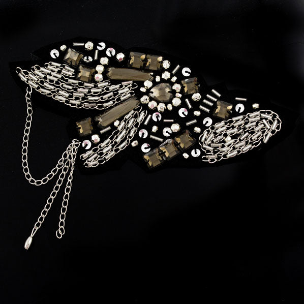 Fringed Epaulet with Acrylic Gems and Metal Elements Clear
