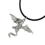 Antique Silver Petwer Dragon Pendant Leatherette Necklace