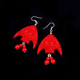 Handmade Chinese Carved Lacquer Earrings Fish Red