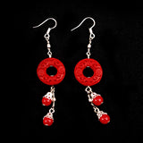 Handmade Chinese Carved Lacquer Earrings Circle Red