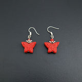 Handmade Chinese Carved Lacquer Earrings Butterfly Red