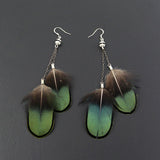 Green Feather Earrings with Sterling Silver Earwire