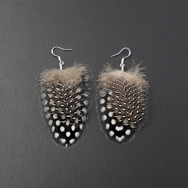 White Dotted Feather Earrings with Sterling Silver Earwire