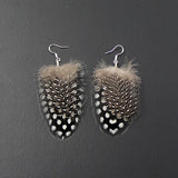White Dotted Feather Earrings with Sterling Silver Earwire