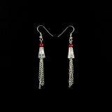 Tibetan Style Earrings with Tassels Red