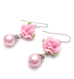 Polymer Rose Pearl Earrings Pink