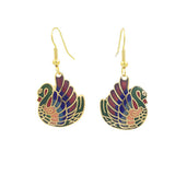 Chinese Cloisonne Gold-plated Enamel Swan Earrings