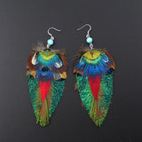 Bohemian Style Reversible Colorful Feather Earrings with Sterling Silver Earwire