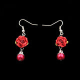 Polymer Rose Pearl Earrings Red