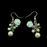 Polymer Flower Pearl Earrings Green