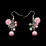 Pink Polymer Flower Pearl Earrings