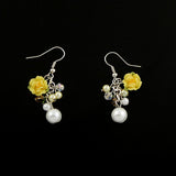 Yellow Polymer Flower Pearl Earrings