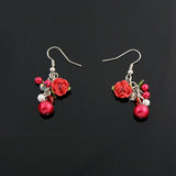 Red Polymer Flower Pearl Earrings