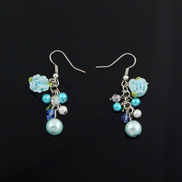 Polymer Flower Earrings with Pearls – - Main Image